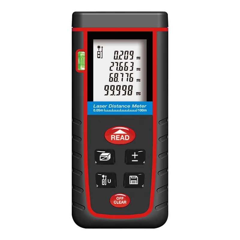 

100M Durable Laser Distance Meter Handheld LCD Laser Range Finder Telemetre With Level Bubble Distance Area Volume Measure Tools