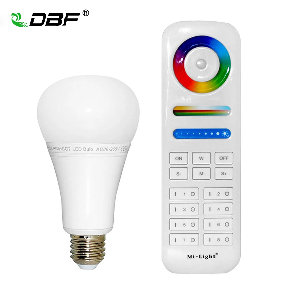 Dbf milight fut105 E27 12 Вт RGB + CCT светодиодные лампы 110 В 220 Беспроводной 2.4 г затемнения 2 в 1