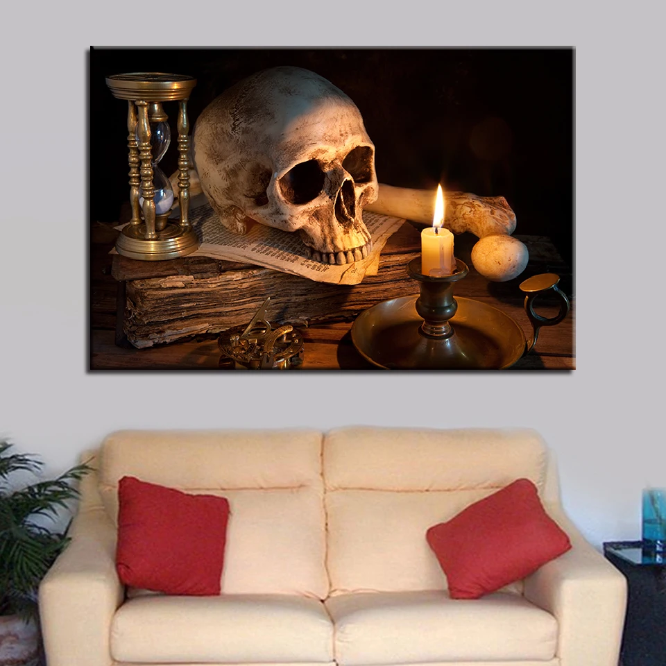 

Canvas HD Prints Posters Wall Art Pictures Framework 1 Piece/Pcs Skull Burning Candle Landscape Paintings Living Room Home Decor