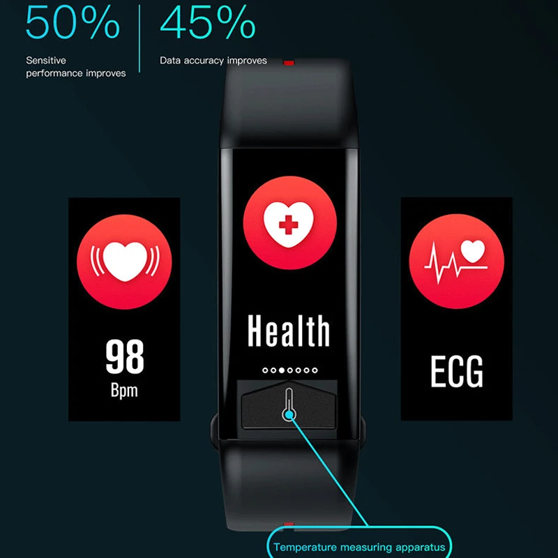 Умный Браслет для фитнеса IP68 водонепроницаемый браслет с пульсометром ECG PPG мониторинг смарт-браслет погода дисплей температура тела