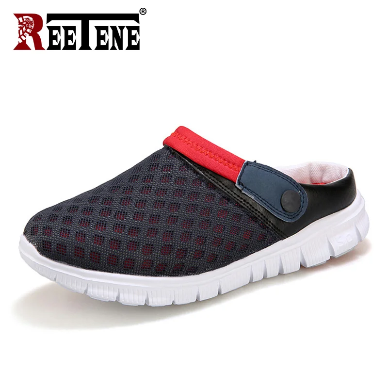 Bluered Reetene/повседневные сандалии; Мужская обувь; модный дышащий сетчатый обувь; Мужская обувь высокого качества без застежки; Мужская обувь унисекс с подсветкой - Цвет: Bluered