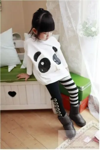 Lovely baby Girls Kids clothes set 2Pcs suit Panda T-shirt+Striped Leggings children's Clothing sets | Детская одежда и обувь