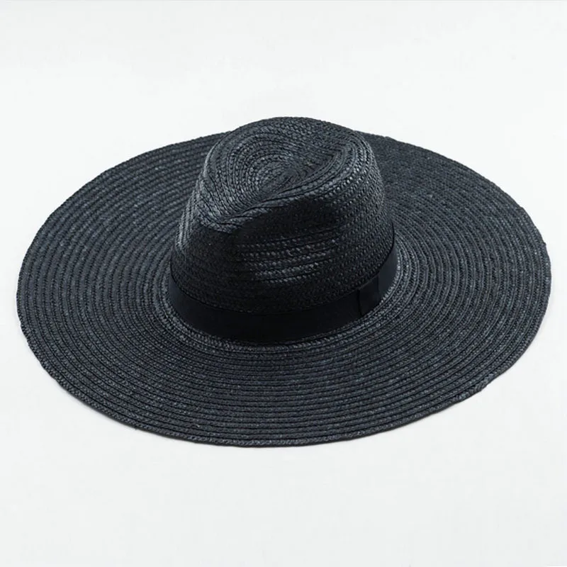 13cm Big Brim Straw Sun Hats for Women Men Beige Black Wide Brim Jazz Hats Sun Protection Beach Hat Derby Church Summer Fedoras