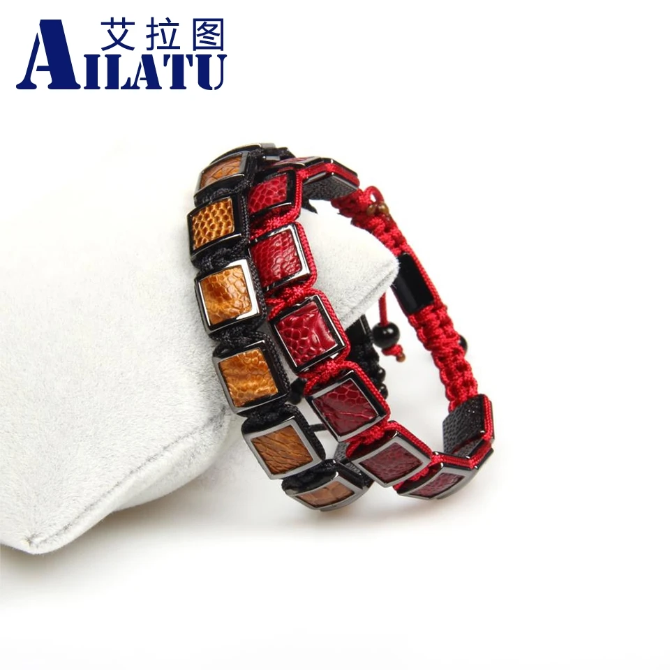 Ailatu новый роскошный мужской браслет из натуральной кожи красного и коричневого