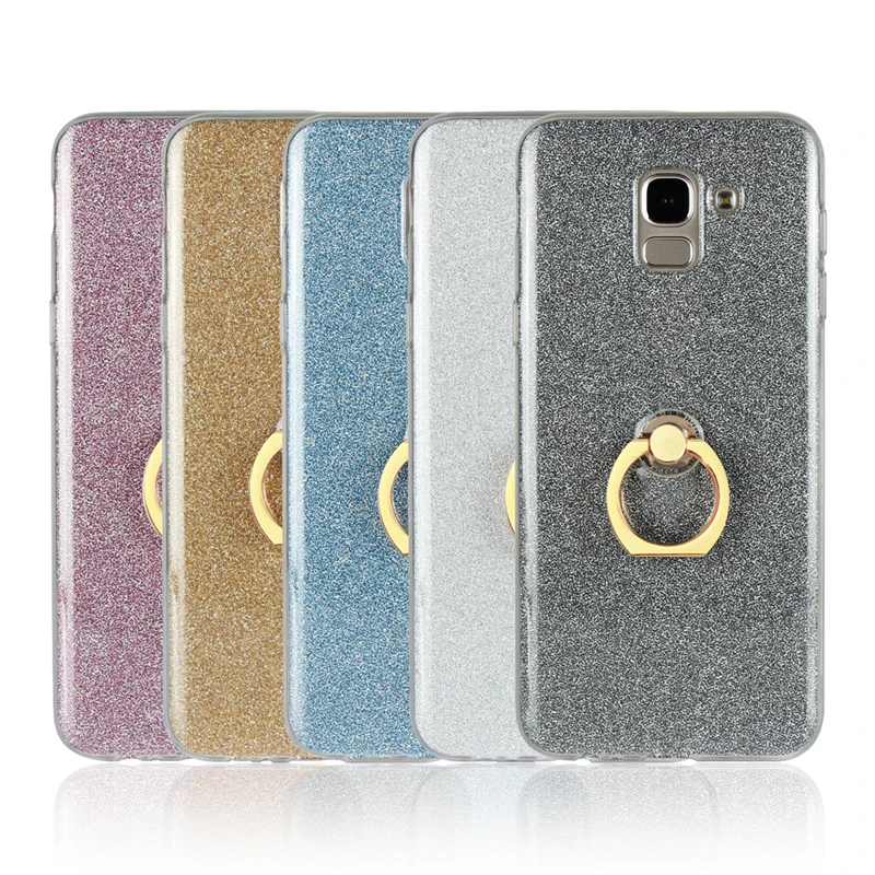 sFor Cover Samsung Galaxy J6 Case 2018 Soft Fashion Bling Glitter Ring Holder TPU Shell Phone For Fundas |