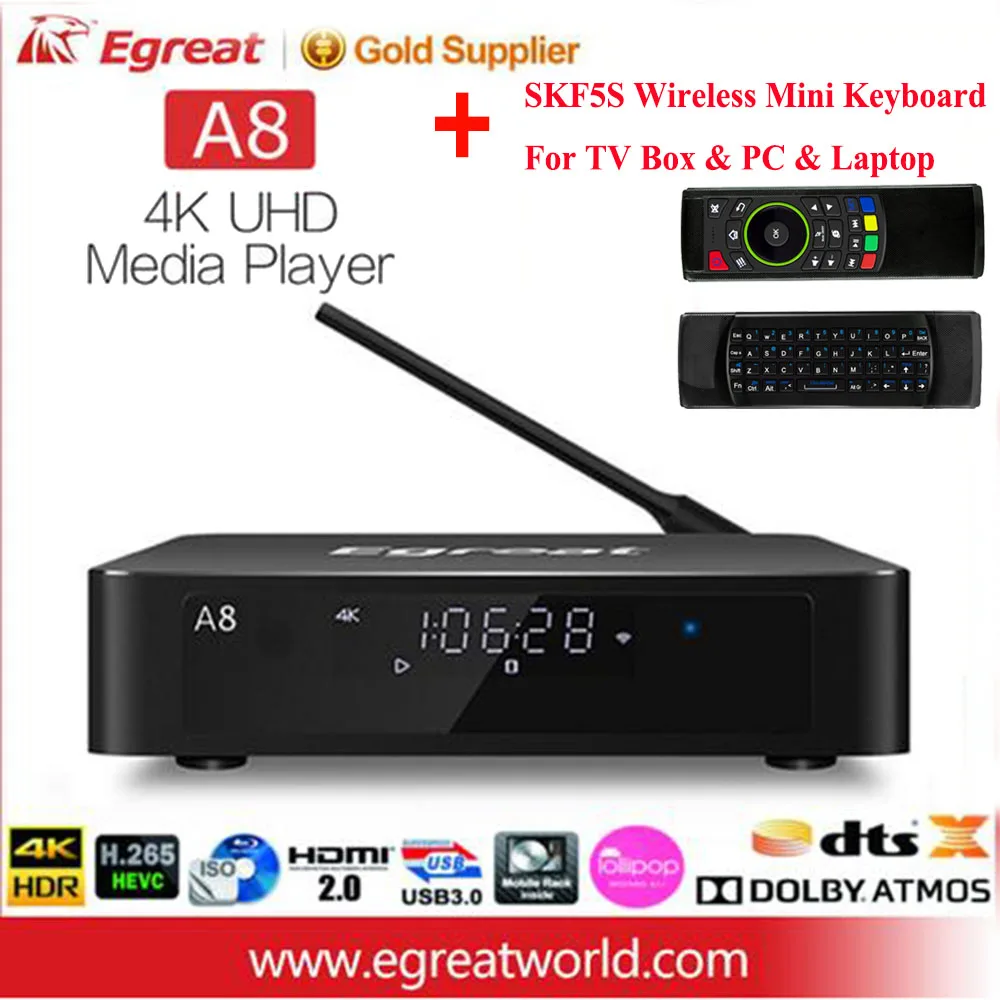 A8 N SF5S English KB Egreat A8 Pro UHD медиаплеер 2 ГБ 8 ГБ 3D 4 к Bluetooth Android Smart tv Box Поддержка HDD SATA USB3.0 Dolby Ture-HD DTS-HD DTS: X - Цвет: A8 N SF5S English KB