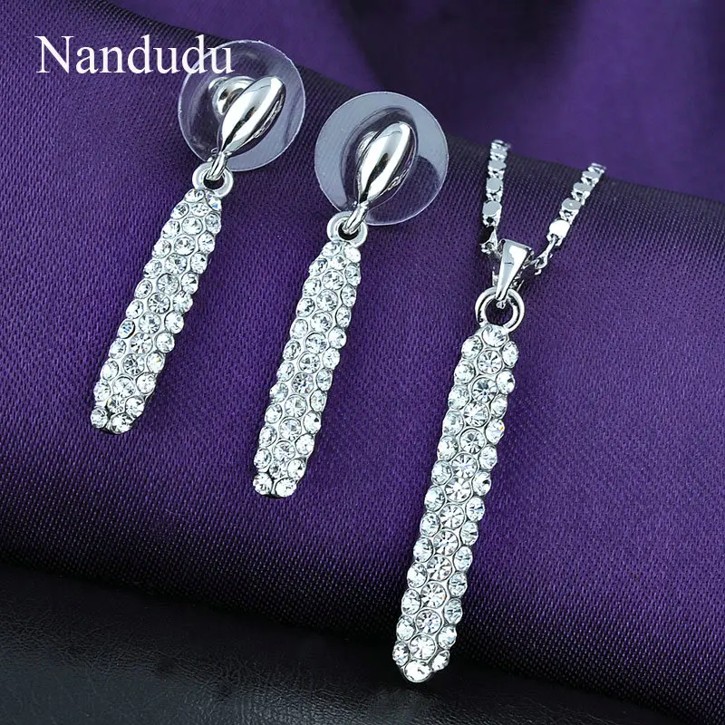 Nandudu Роскошные австрийского хрусталя палку кулон Цепочки и ожерелья Серьги