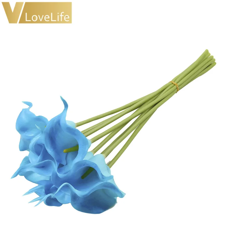 sea blue 10 шт. Искусственные цветы Калла Лилия ПЭ Пена букет Искусственные цветы для украшения Свадебные украшения подарок на день Святого Валентина - Цвет: sea blue