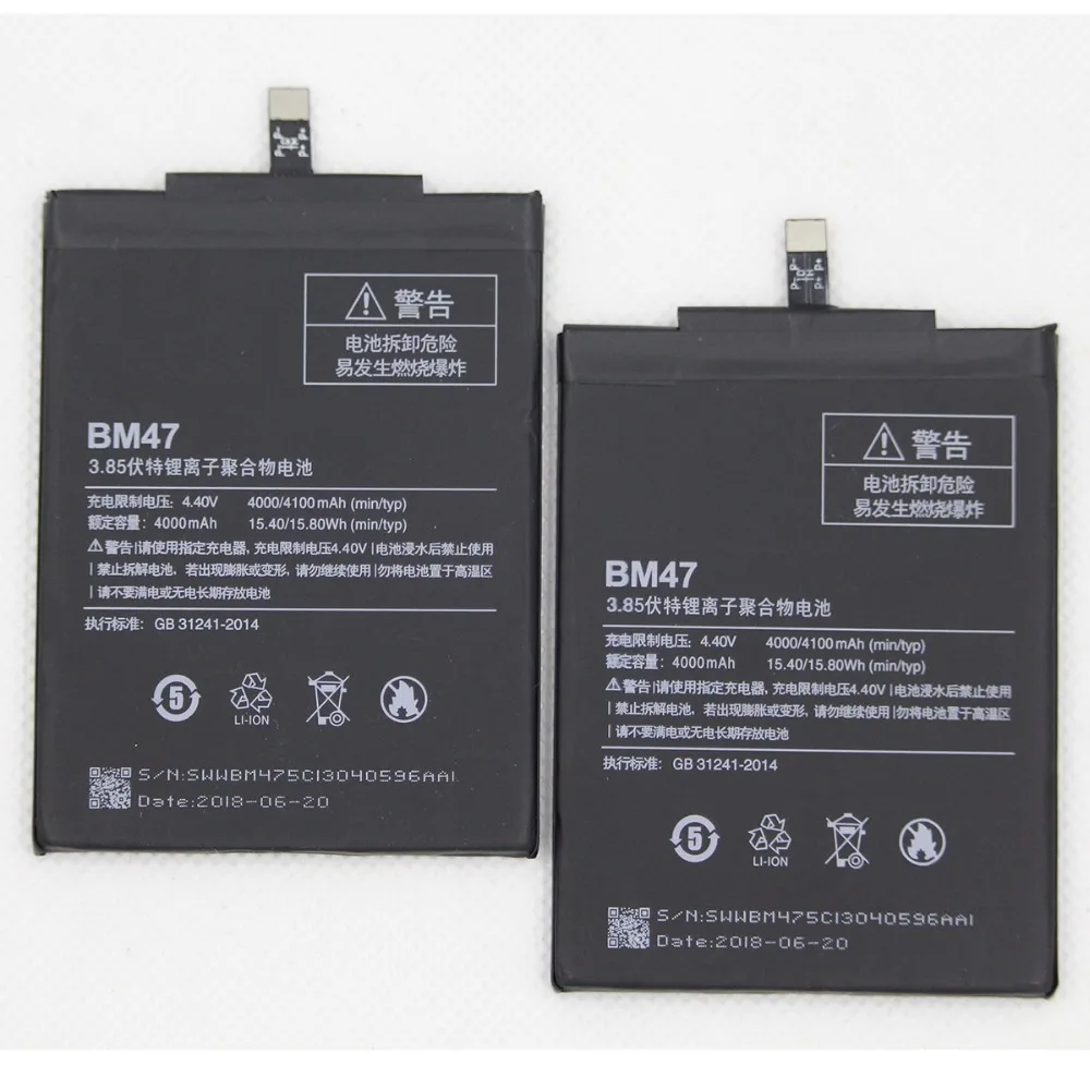 5pcs/lot 4100mAh New Mobile Phone Battery BM47 For Xiaomi Redmi 3 3S 3X 4X Redmi3 Pro Hongmi 3s BM 47 internal | Мобильные телефоны