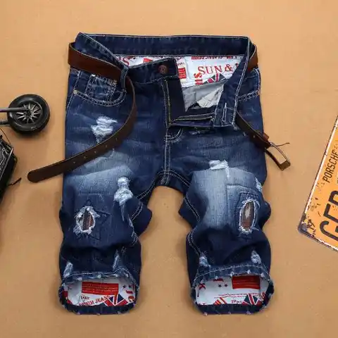 Новые модные мужские рваные короткие джинсы брендовая одежда Бермуды летние шорты из 100% хлопка дышащие джинсовые шорты мужские Размеры 28-38