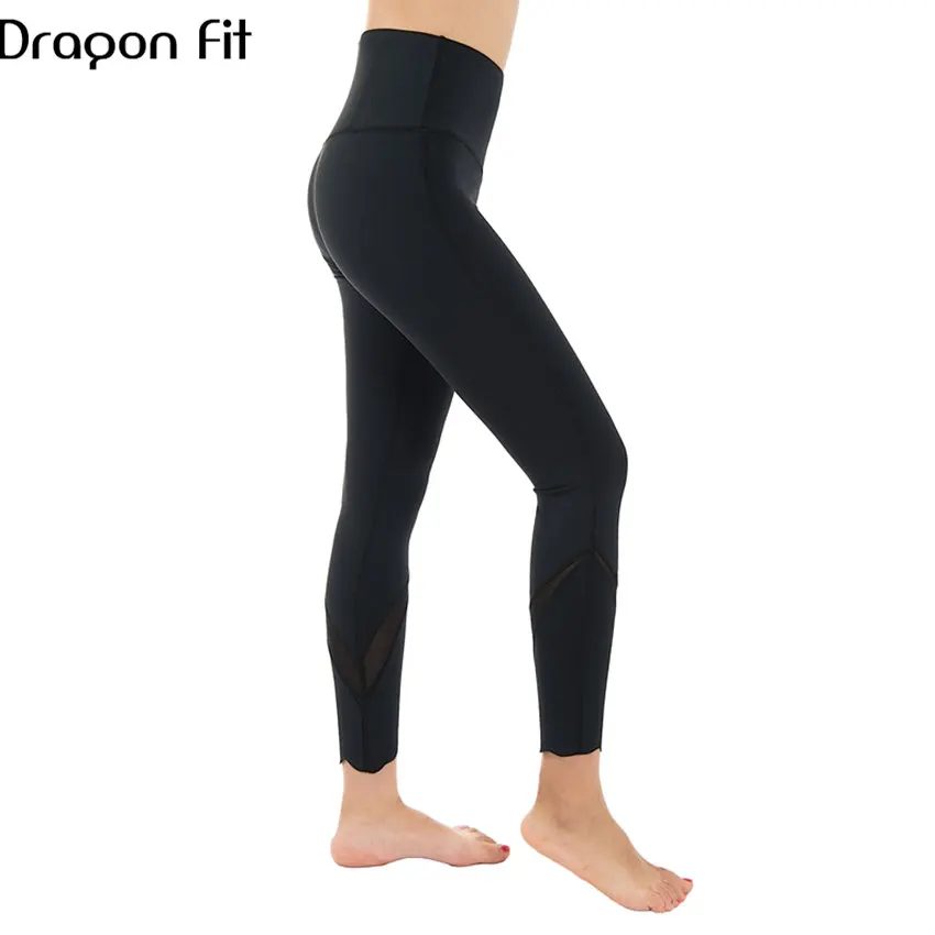 Женские сетчатые штаны для йоги Dragon Fit эластичные Леггинсы с цветочным рукавом