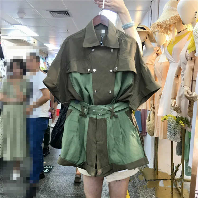 Женский комплект из 2 предметов, Повседневная Свободная рубашка с лацканами и коротким рукавом, широкие шорты, комплект из двух предметов, модная женская одежда