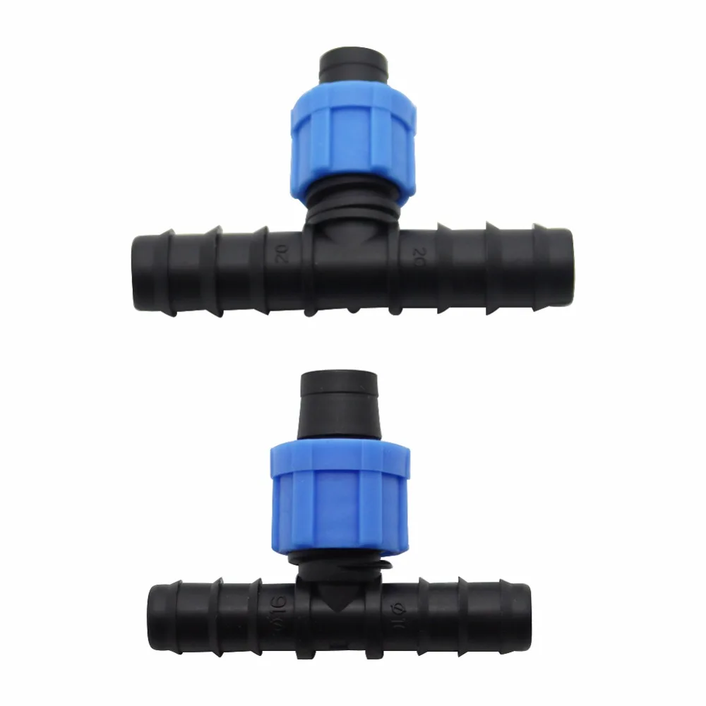 16mm Drip Tape Tee Connector drip irrigation fittings Greenhouse Thread Lock hose connector 50 Pcs images - 6