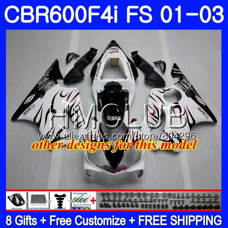 Черный белый корпус для HONDA CBR600F4i CBR600FS CBR600 F4i 01 02 03 61HM.19 CBR 600 FS 600F4i 2001 2002 2003