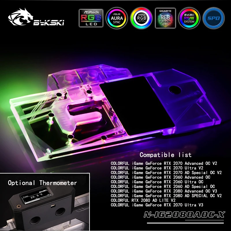 Bykski полное покрытие GPU водного блока для красочных RTX 2060/2070/2080 Advanced. P/N: N IG2080AOC