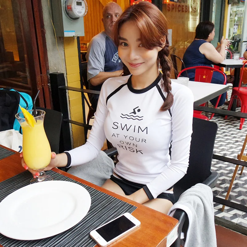 New Sexy Korean Style Women's Three Pieces Swimsuit Women Biquini Suit Sunscreen Letter Long Sleeved Swimwear Diving suit | Спорт и