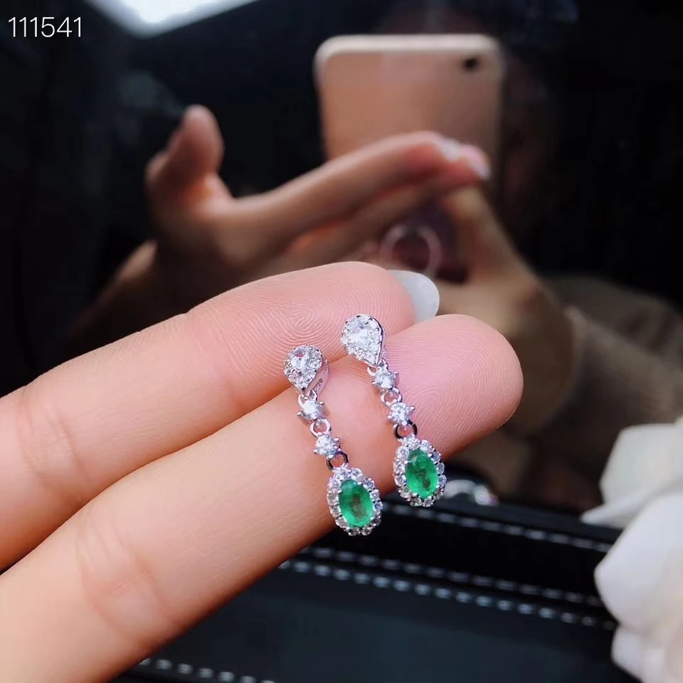 Кольцо и подвеска вечерние серебра 925 пробы с натуральным зеленым изумрудом |