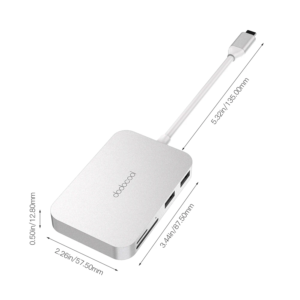 Dodocool 6-в-1 Алюминий сплав Многофункциональный USB-C концентратор Тип-C Мощность доставки USB 3,0 Порты SD/TF Card Reader для MacBook Air Pro