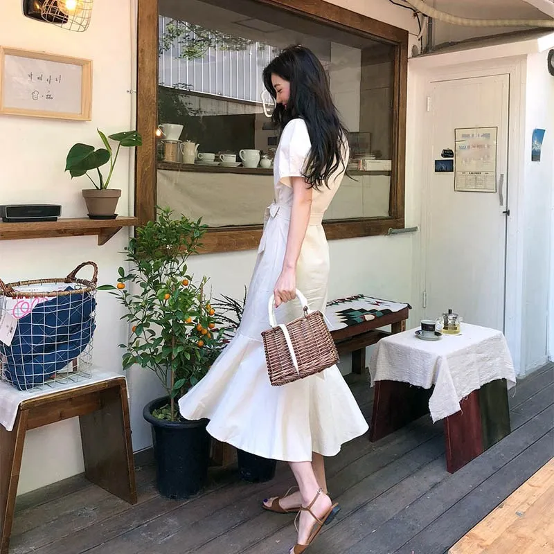 Женское платье средней длины Повседневное со шнуровкой и коротким рукавом