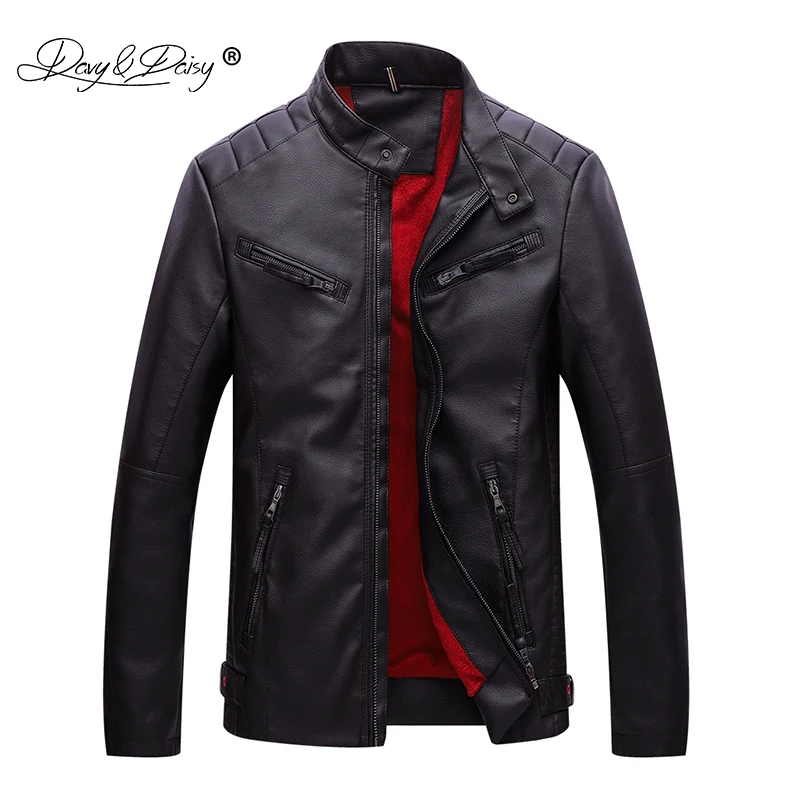 

DAVYDAISY 2018 New Arrival Autumn Winter Bomber Jacket Man Jacket PU Leather Fashion Warm Coat Men Black Coffee Outerwear JK073