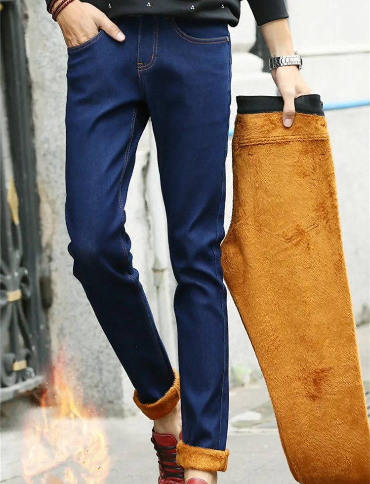 Add wool man stretch jeans warm feet cultivate one's morality pants | Мужская одежда