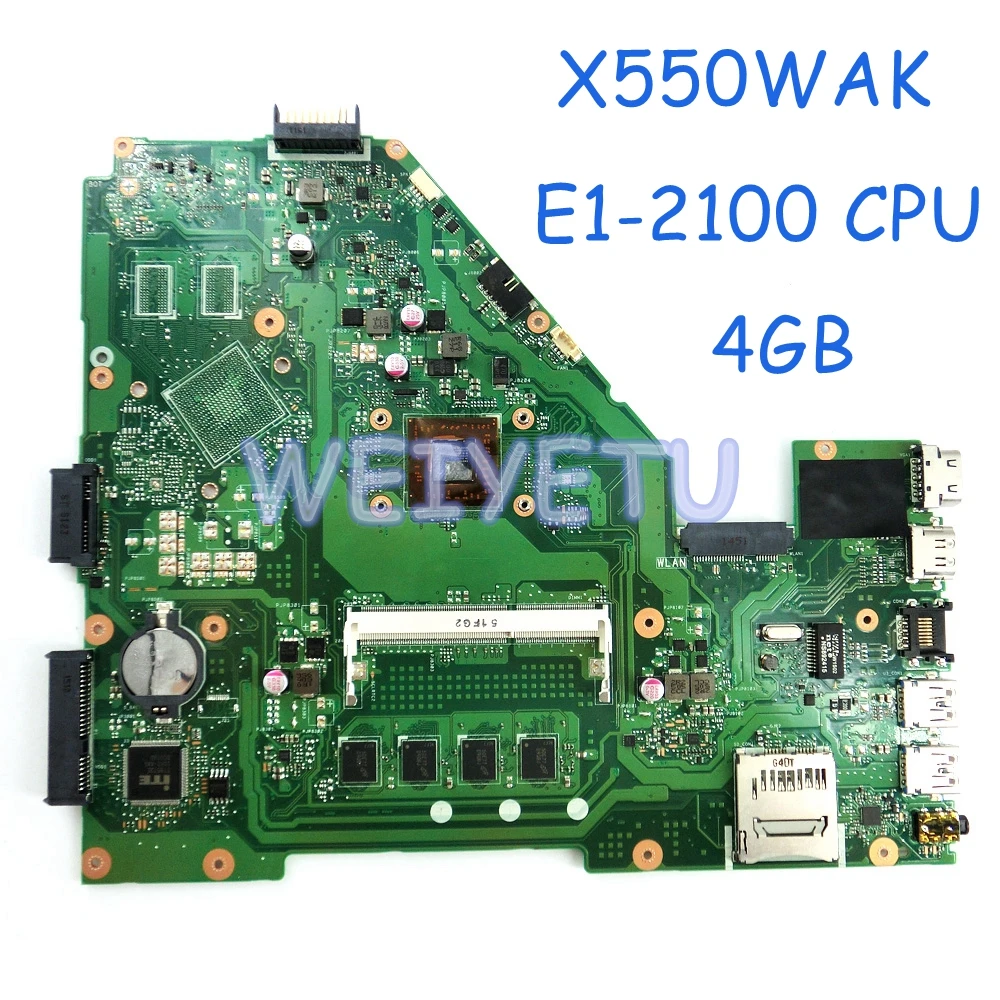 

X550WA With 4GB RAM E1-2100 CPU Motherboard REV2.0 For ASUS X550W X550WA X550WAK X552W X550WE D552W X552WE Laptop mainboard