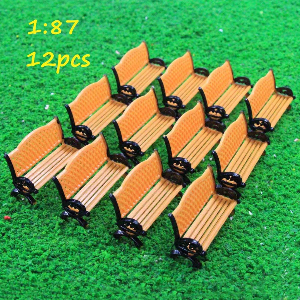 12 шт. модель поезд платформа парк уличные сиденья скамейка стул Settee 1: 87 HO Масштаб ZY35087 Дворовые стулья железнодорожное моделирование - Цвет: Оранжевый