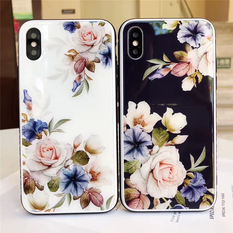Красивый чехол из закаленного стекла с розами для iPhone 7, чехол для iPhone XS, XR, Max, чехол для iPhone 6, 6 S, 7, 8 Plus, X, Funda Coque