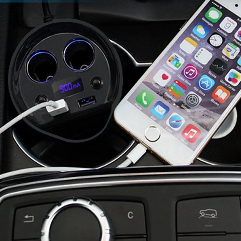 Кубок Держатель Автомобильное Зарядное Устройство Dual USB Порт и 2 Прикуривателя