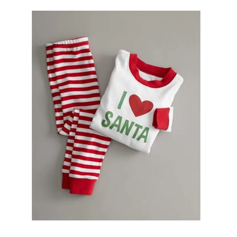 Xmas pjs полосатый соответствующие рождественские костюмы I LOVE santa пижамы наборы для