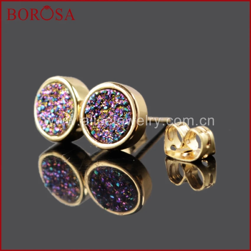 Серьги BOROSA с натуральным кристаллом и титановой друзой для девочек модные