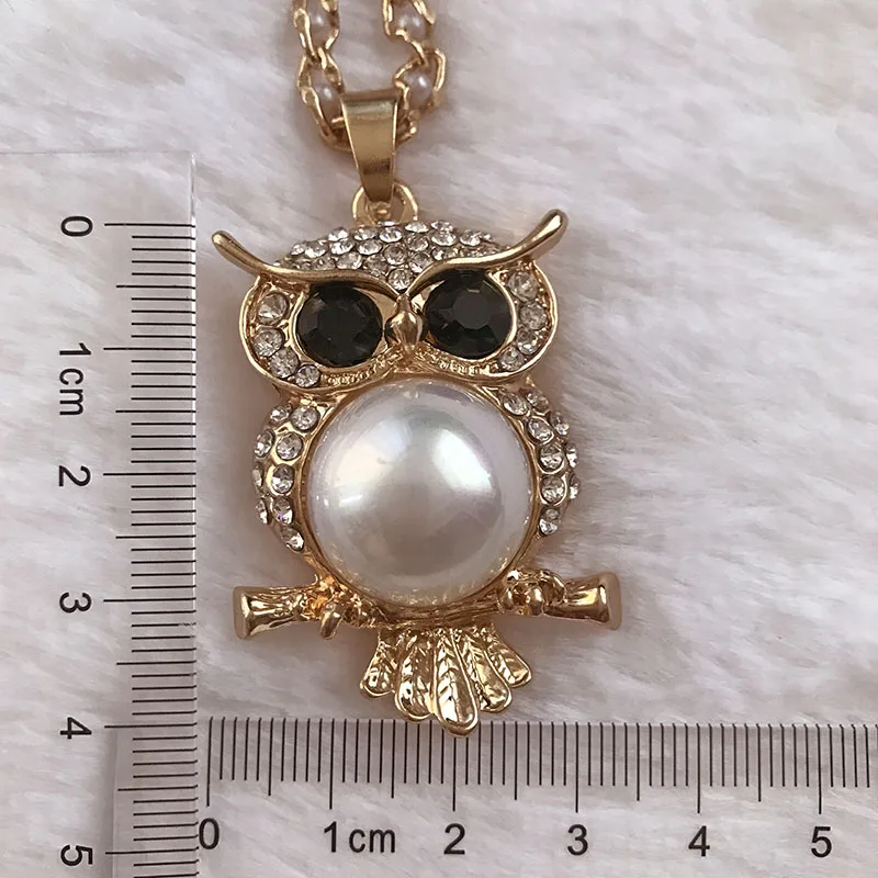 

New arrival 2019/pearl rhinestone owl pendant long women necklace