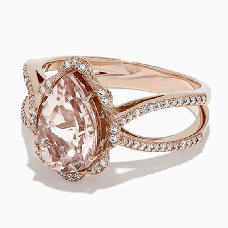 

2019 Exquisite Rose Gold Colors Wedding Rings Water Droplets Shape Zircon Ring For Women Wedding Engagement Luxury Jewelry Gifts