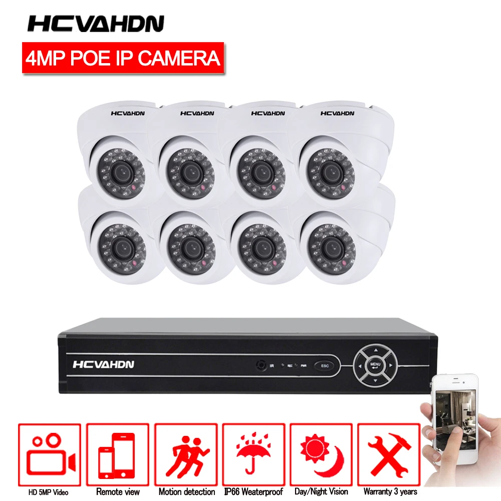 HCVAHDN 8CH сеть видеонаблюдение POE системы 8 шт. 4.0MP открытый Крытый белый купольные ip