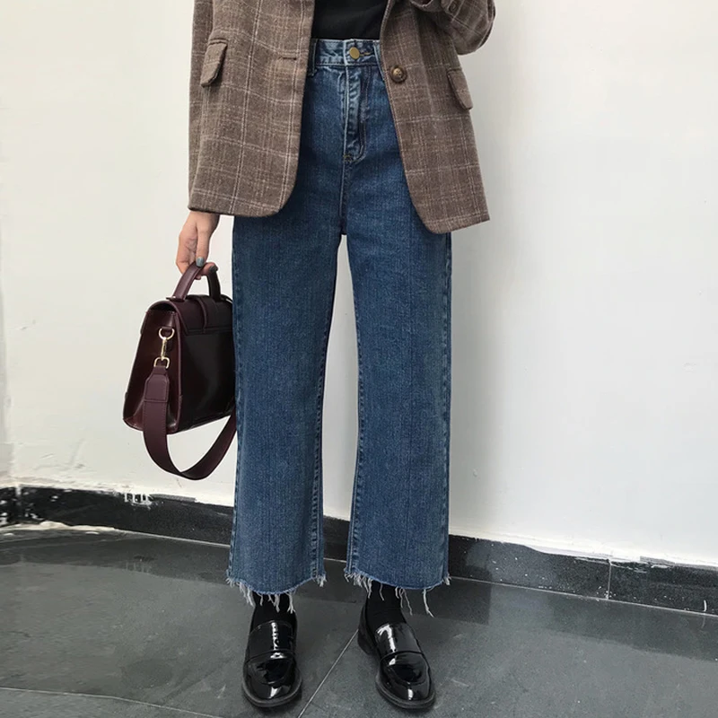 Женские джинсы с высокой талией [Бесплатная доставка] однотонные прямые