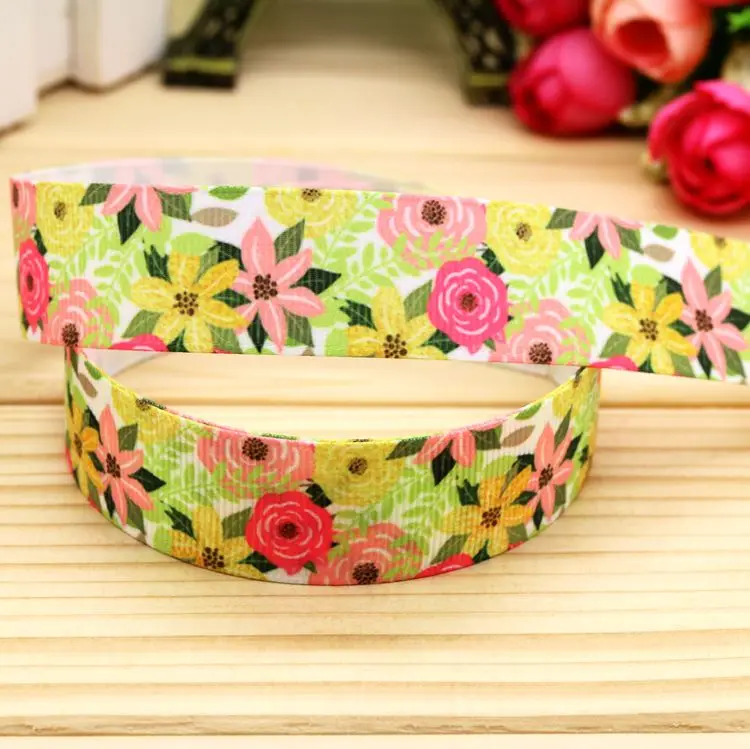 

7/8'' Free shipping flowers printed grosgrain ribbon hair bow headwear party decoration wholesale OEM 22mm H5177