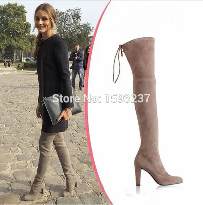 Более-сапоги черные коричневый серый женщин замши Strech сапоги на высоких каблуках