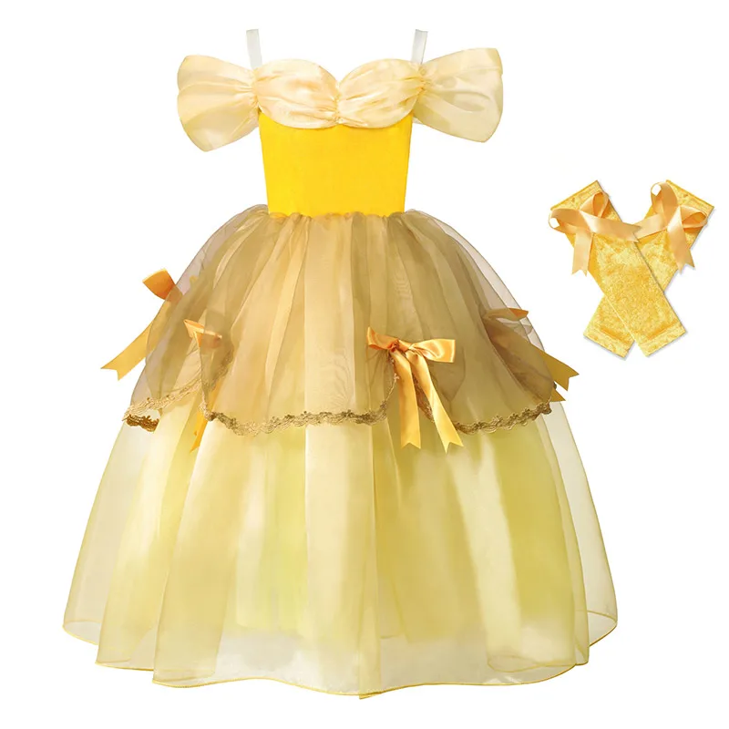 Princess Belle Карнавальное детское платье Золушки для рождественской вечеринки; платье принцессы Анны для девочек; костюм Эльзы, жасмина, Рапунцель; карнавальный костюм на Хэллоуин - Цвет: Princess Belle