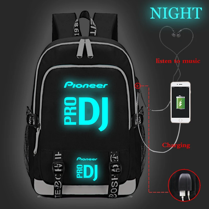 Pioneer Pro Dj светящийся USB зарядка Рюкзак Школьные сумки для мальчиков женщин мальчиков девочек школьный Модный usb зарядка Рюкзак Mochila - Цвет: 4