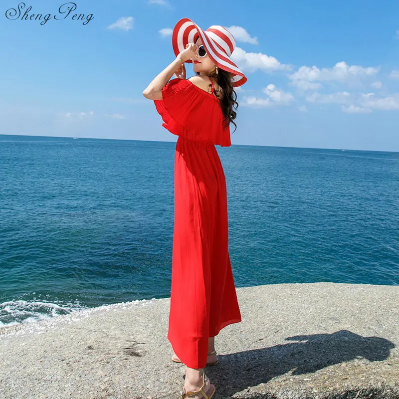 Летнее женское сексуальное пляжное мексиканское длинное платье Глубокий Бохо