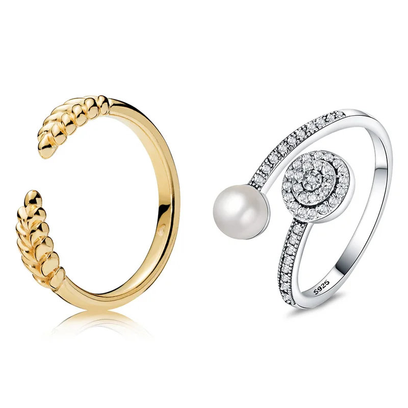 

2 Style 1 Pcs Women Silver Color Rings Jewelry Pearl Crystal Opening Style Ring For Women Wedding Jewelry