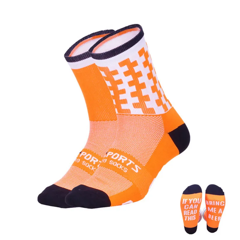 Fluorescent Orange Если вы можете прочесть эти велосипедные носки мужские женские дорожные MTB спортивные носки с буквами профессиональные гоночные велосипедные Компрессионные носки - Цвет: Fluorescent Orange
