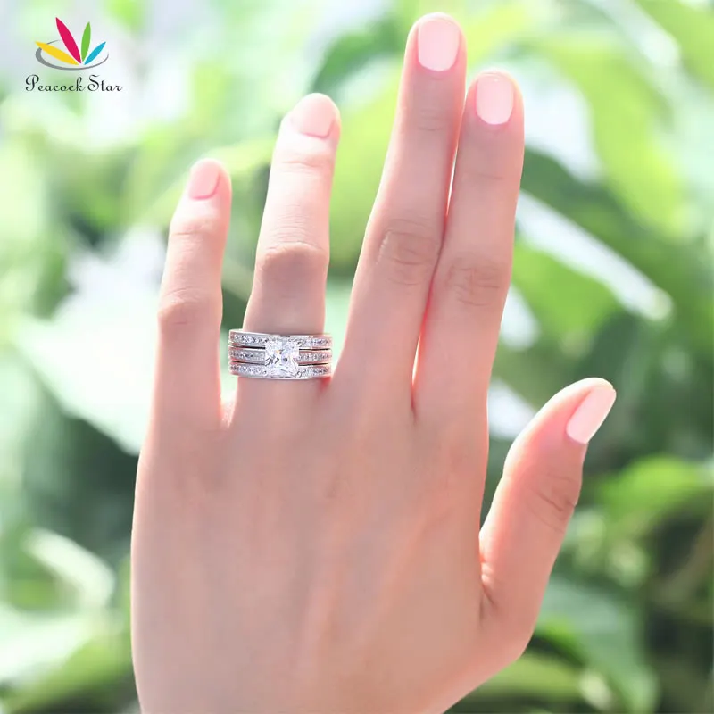 Женское кольцо с вырезами Павлин серебро 1 5 пробы 3 шт.|ring set|bridal ring setprincess cut |