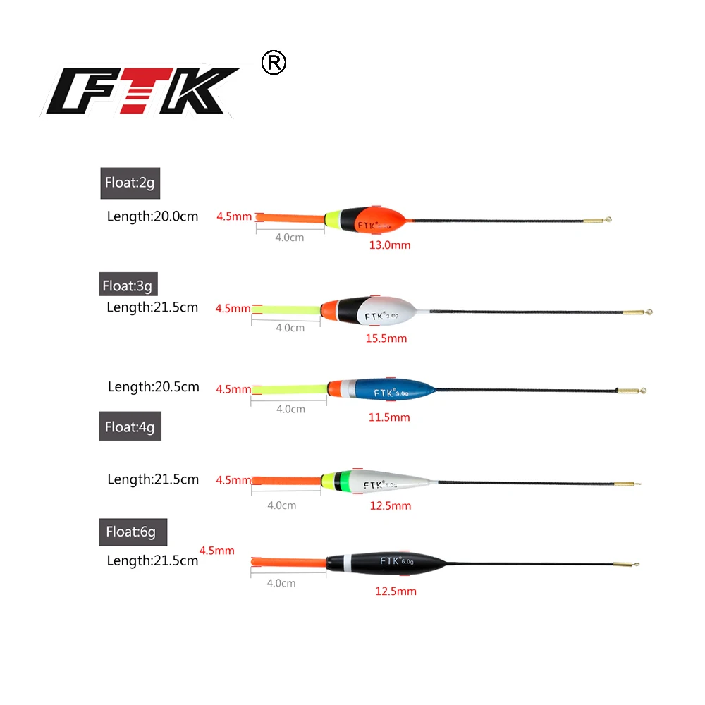 FTK 5 шт. Баргузинский поплавок 2 г, 3 г, 4 г, 6 г Длина 20 см-21,5 см поплавок вертикальный буй поплавок рыболовные снасти для ловли карпа