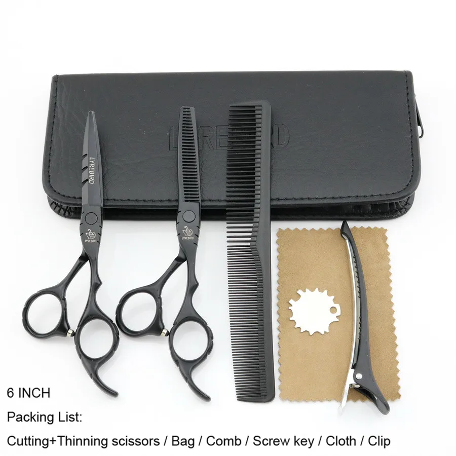 Suit 6 no razor Ножницы для волос тефлоновые Черные ножницы 5,5 дюймов 6 дюймов ножницы для волос плоский винт синий или красный камень противоскользящая ручка LYREBIRD Новинка - Цвет: Suit 6 no razor