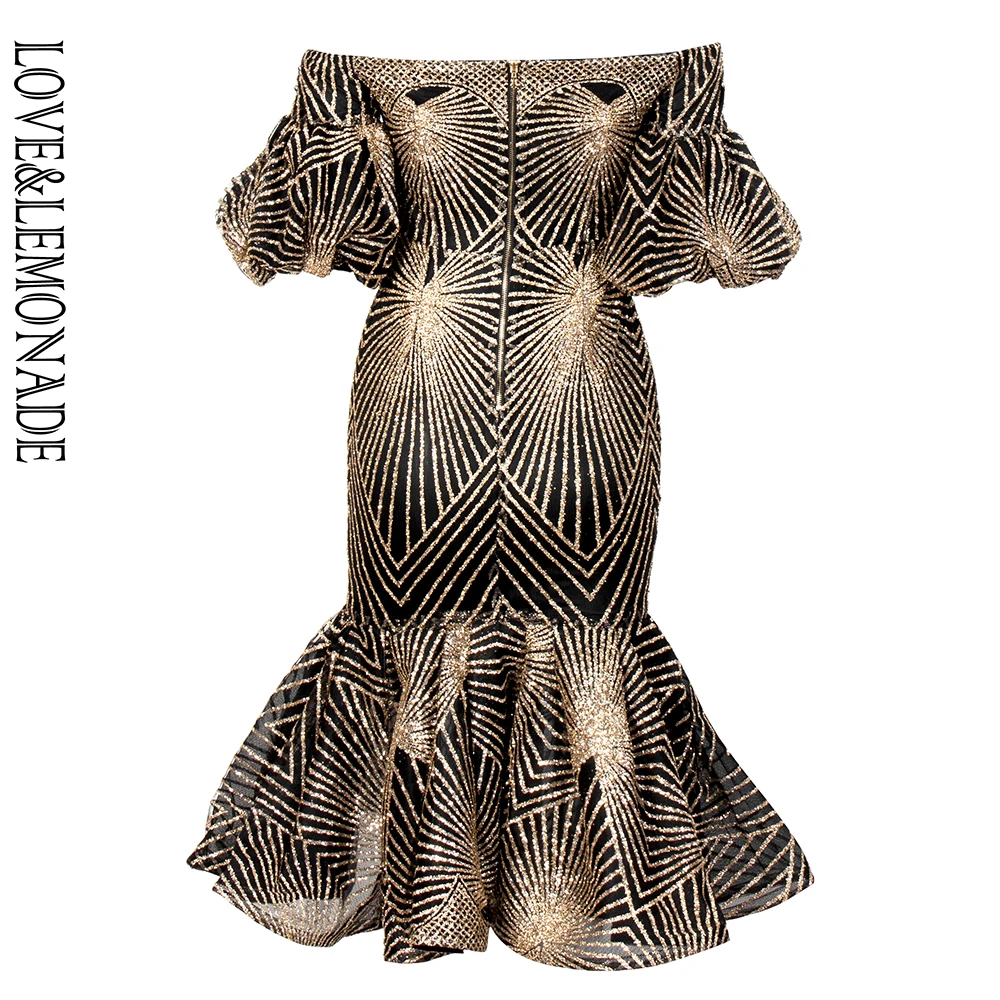 LOVE & LEMONADE Сексуальный Топ без бретелек геометрический узор с наклеенными Блестками Bodycon Вечерние платья LM90056