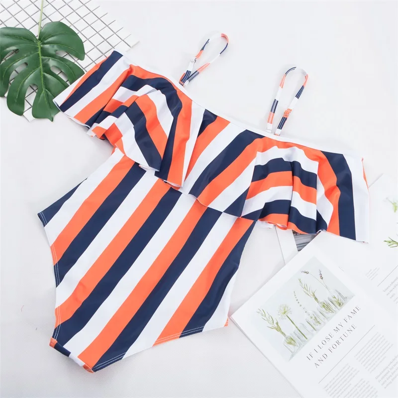 Maillot De Bain Femme 2019 цельный полосатый купальник для женщин гофрированное платье