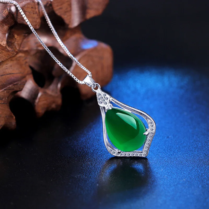 

WaterDrop Pear Shape Exquisite Pendant Necklace Natural Gemstone 925 Sterling Silver Link Chain Wedding Jewelry