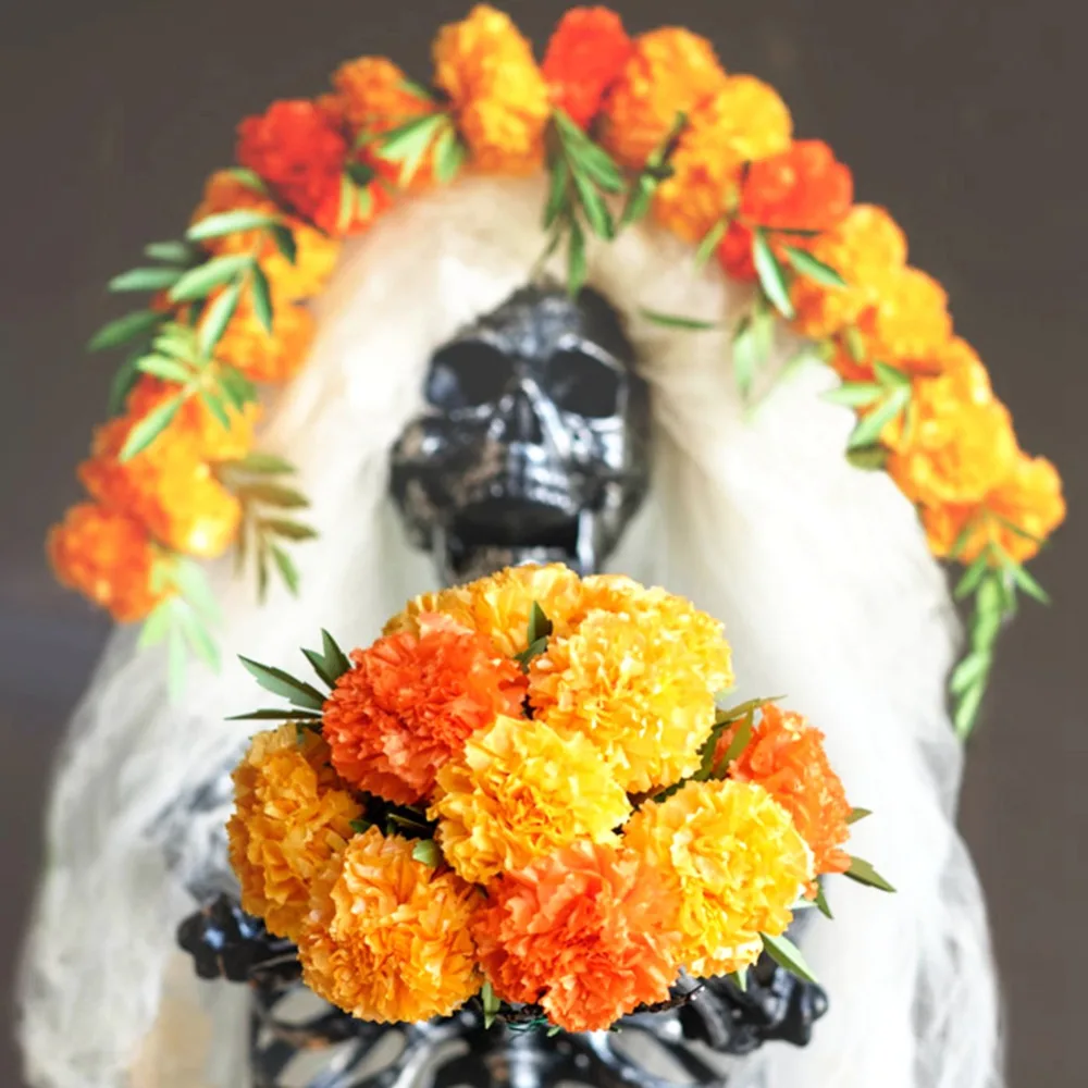 Календулы висит бумага Цветы Листья желтый оранжевый помпоны DIY ремесла Halloween