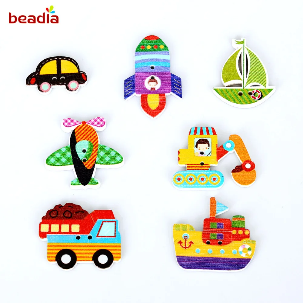 70 шт. деревянные бусины с двумя отверстиями для самолета грузовика автомобиля